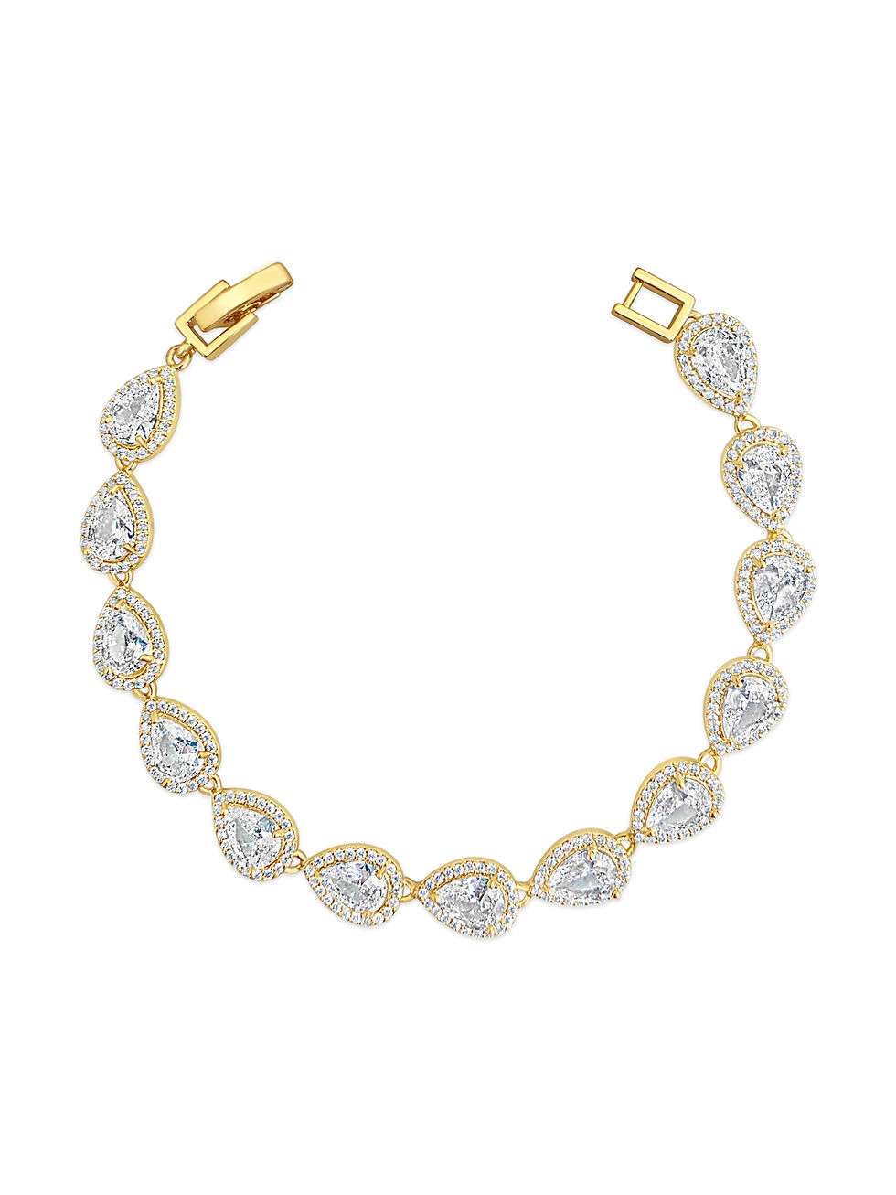 Thumbnail: Bridal Cubic Zirconia Gold Tear Drop Halo  Bracelet 157020