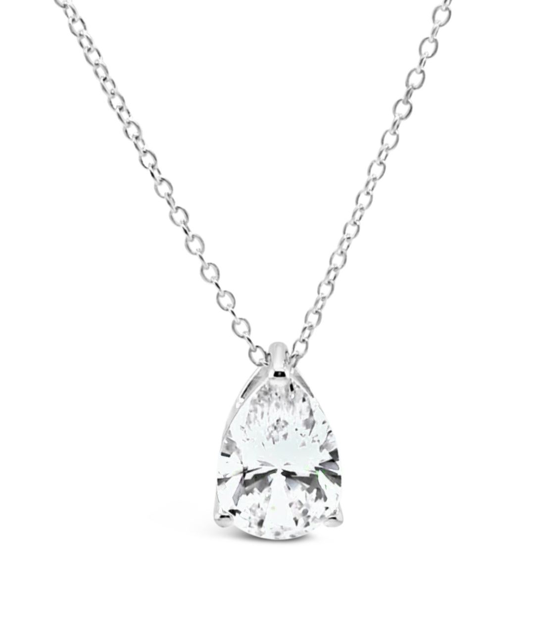 Sterling Silver Tear Drop 8x12mm Cubic Zirconia Necklace 155481