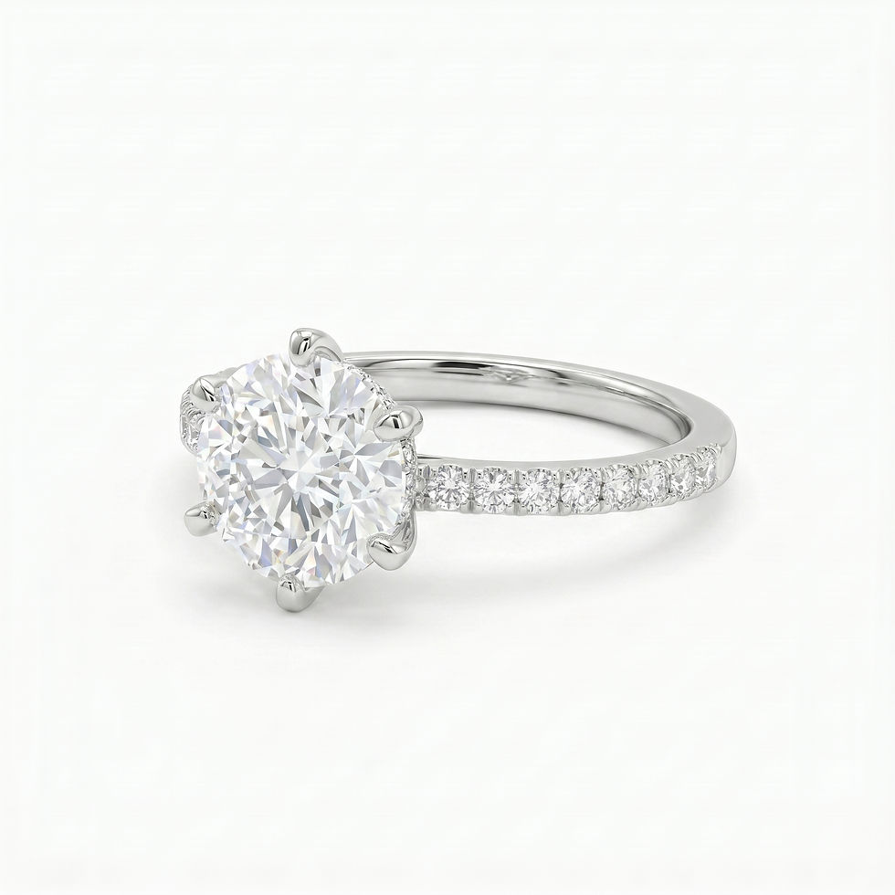 Thumbnail: Sterling Silver Rhodium Plated CZ Round 6 Claws Pave band Ring 156921