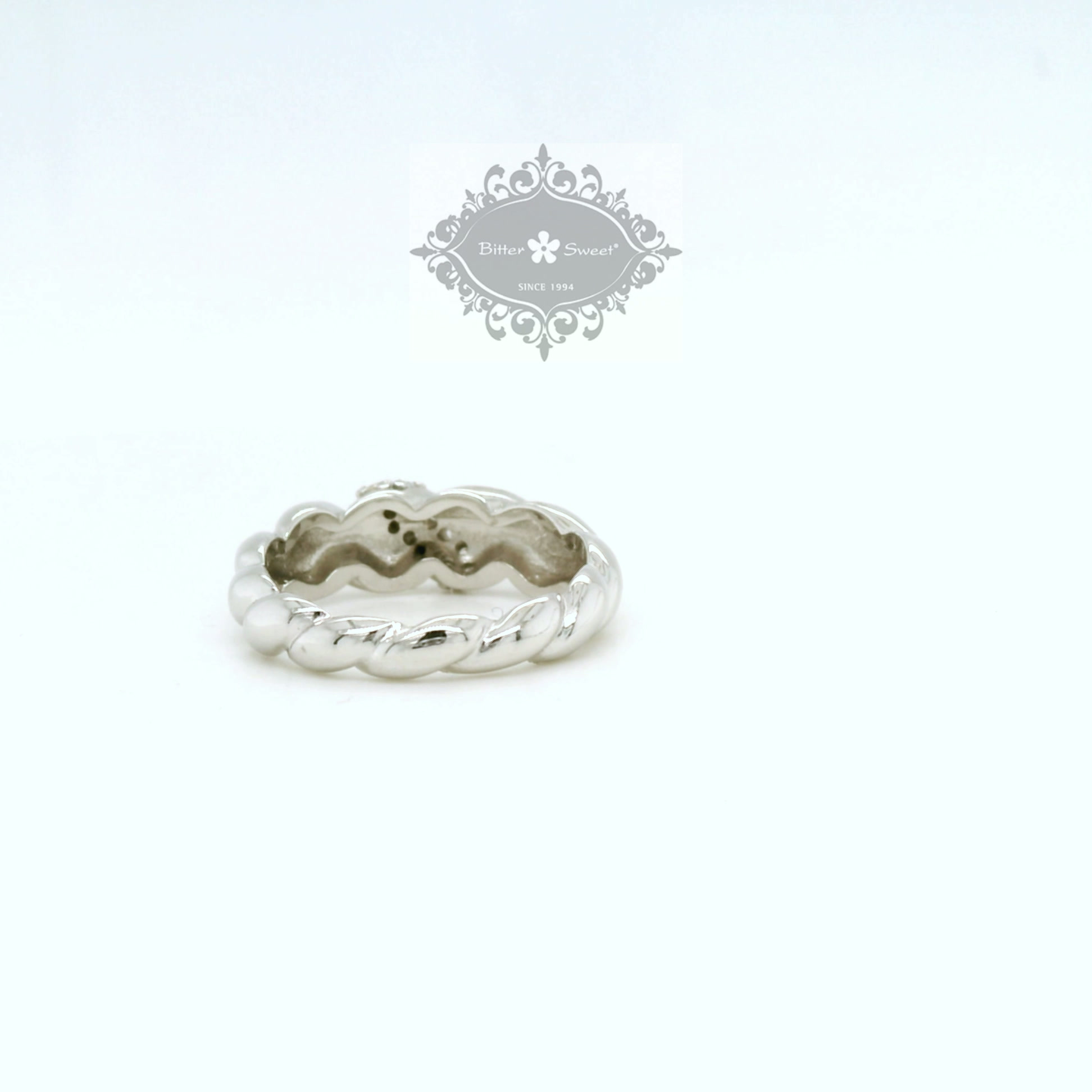 Sterling Silver Ring Twist with Cubic Zirconia Pave 154962