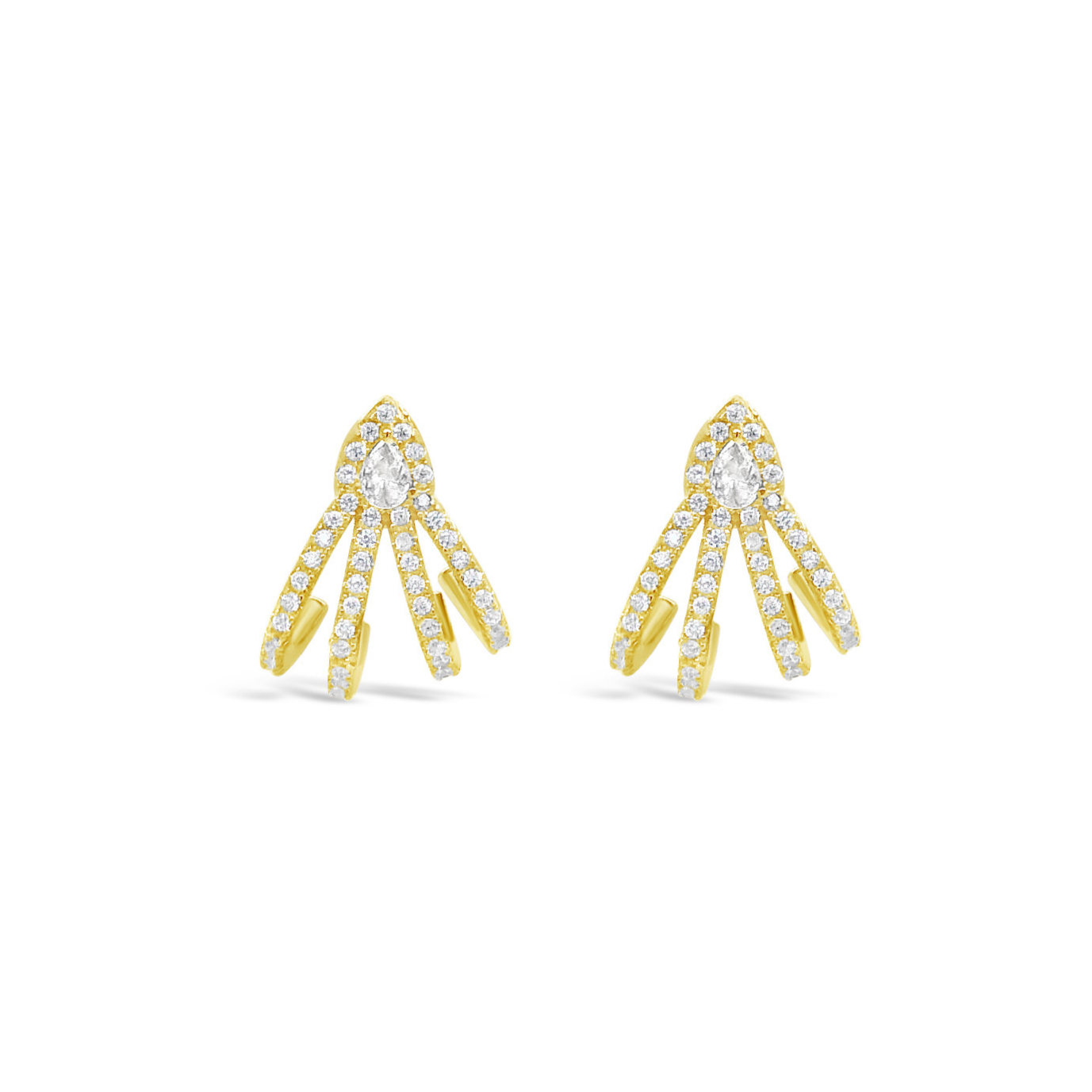 Gold Plated Sterling Silver Pave Tear Drop Lines Cubic Zirconia Studs 154987