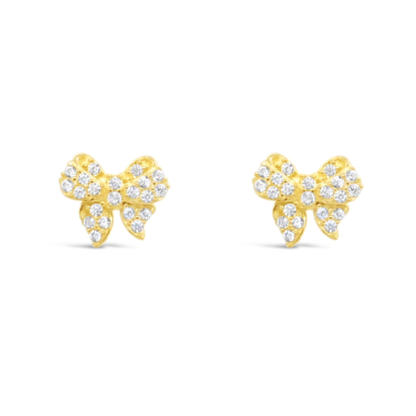 10k Yellow Gold Cubic Zirconia Bow Studs Earrings 155641