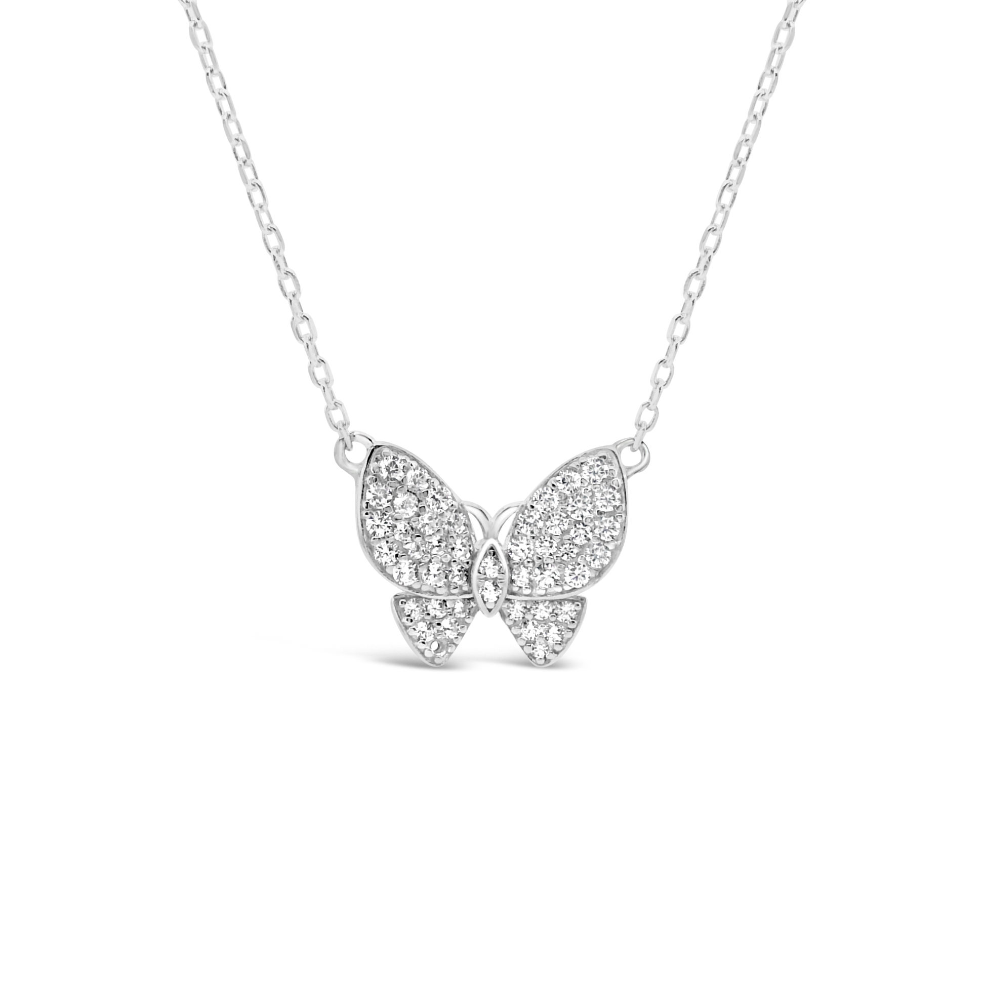 Sterling Silver Cubic Zirconia Pave Butterfly Necklace 155873