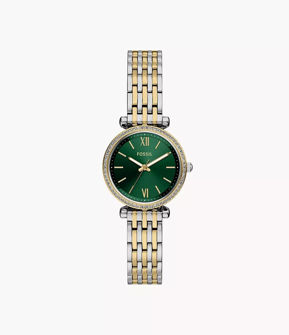 Fossil Carlie Three-Hand Green Face 2 Tone Stainless Steel Watch 155908