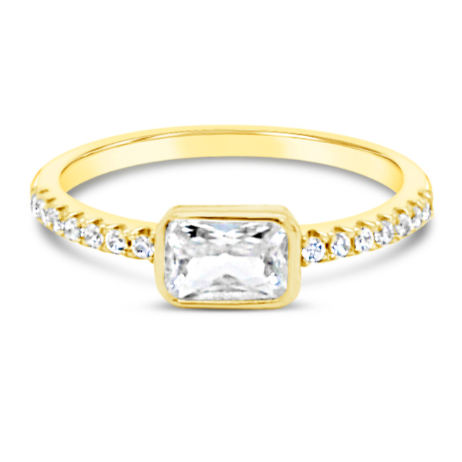 Gold Plated Sterling Silver Rec Cubic Zirconia Ring 154904