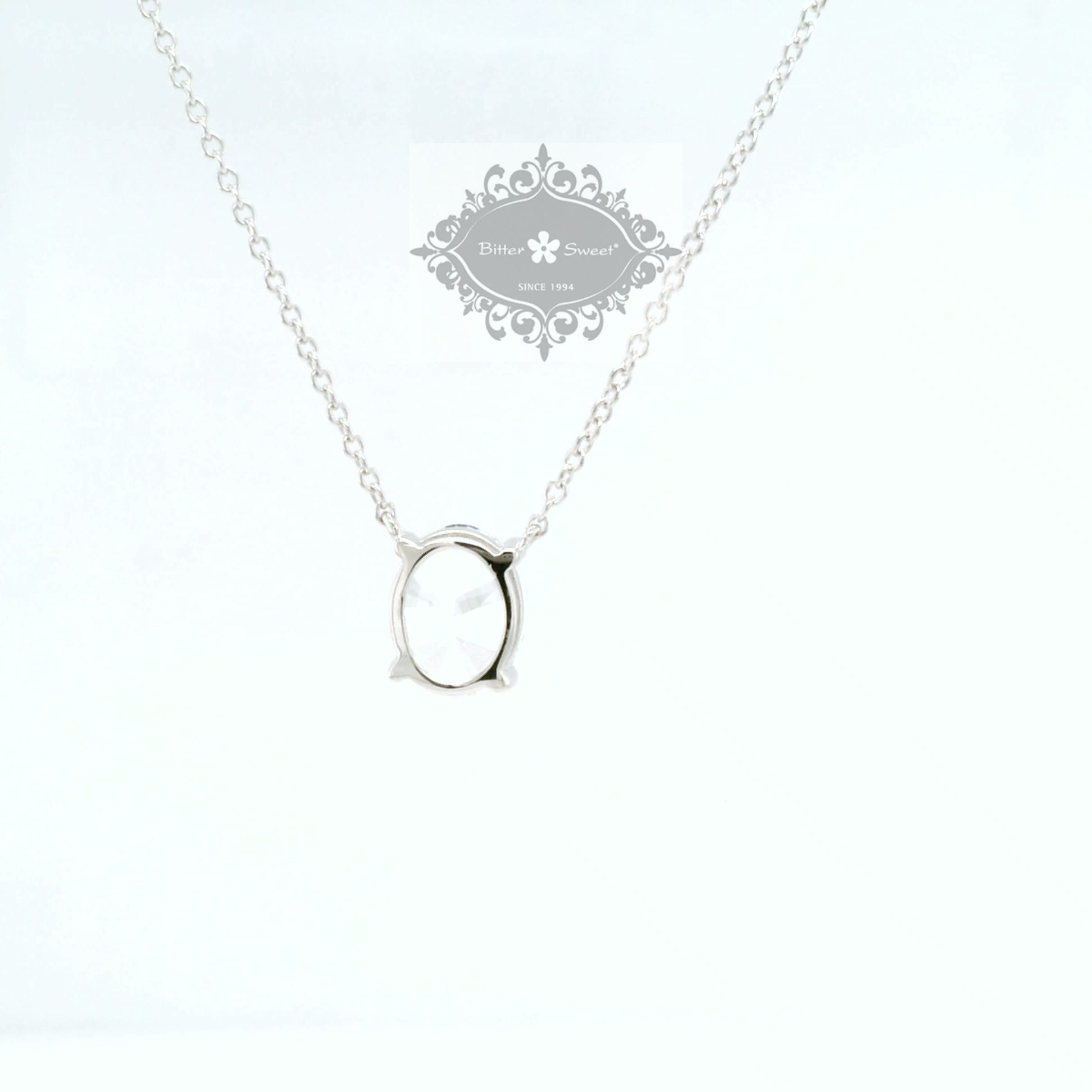 Sterling Silver Oval  8x10mm Cubic  Zirconia Necklace 155483