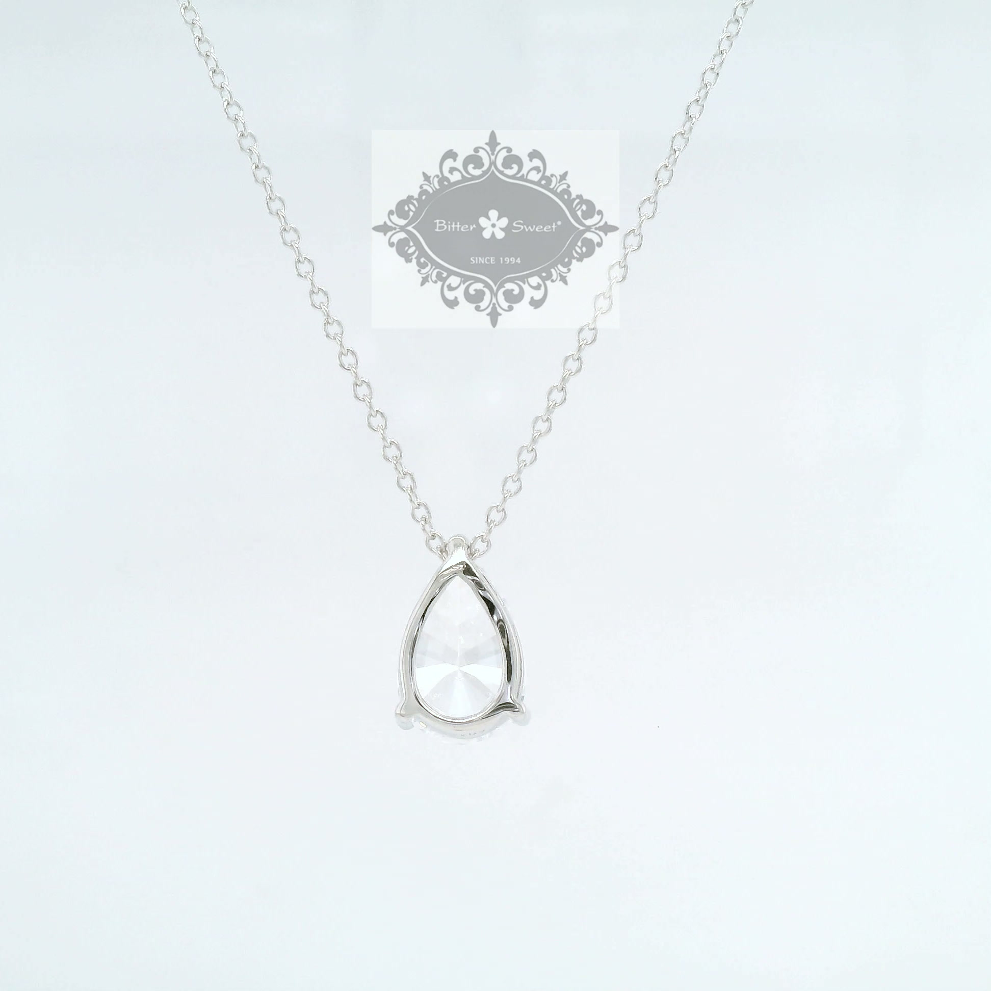 Sterling Silver Tear Drop 8x12mm Cubic Zirconia Necklace 155481