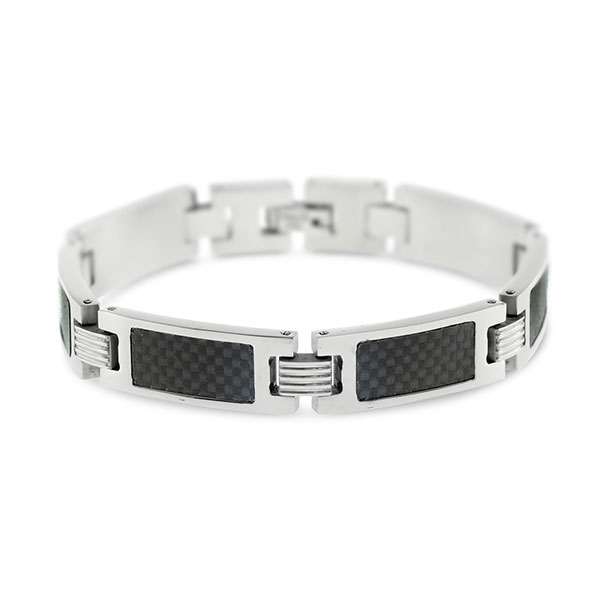 Stainless Steel Carbon Fiber Link Bracelet 150125