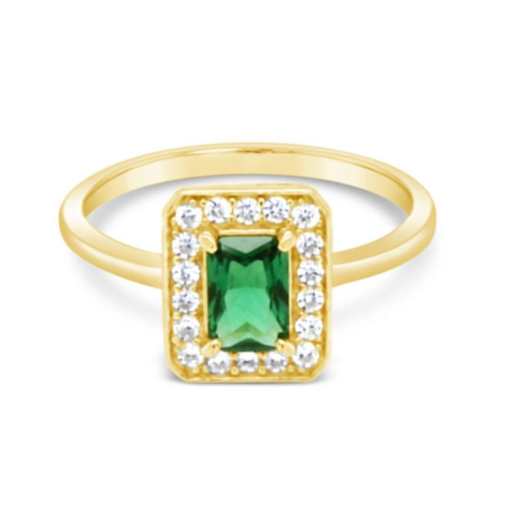 Gold Plated Sterling Silver Green Rec Out line Cubic Zirconia Ring 154915