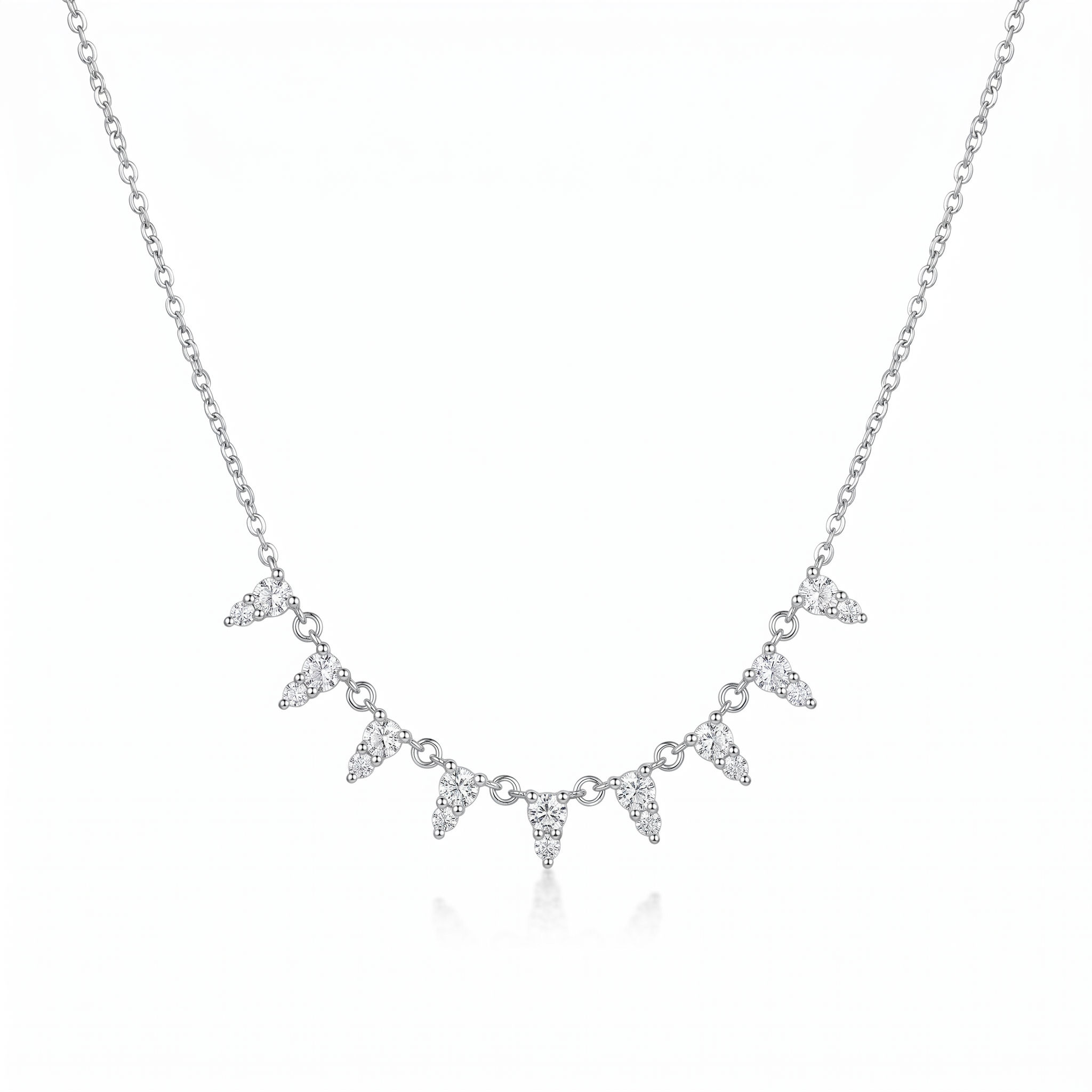 Sterling Silver Rhodium Plated Dainty CZ Drop Necklace 157303