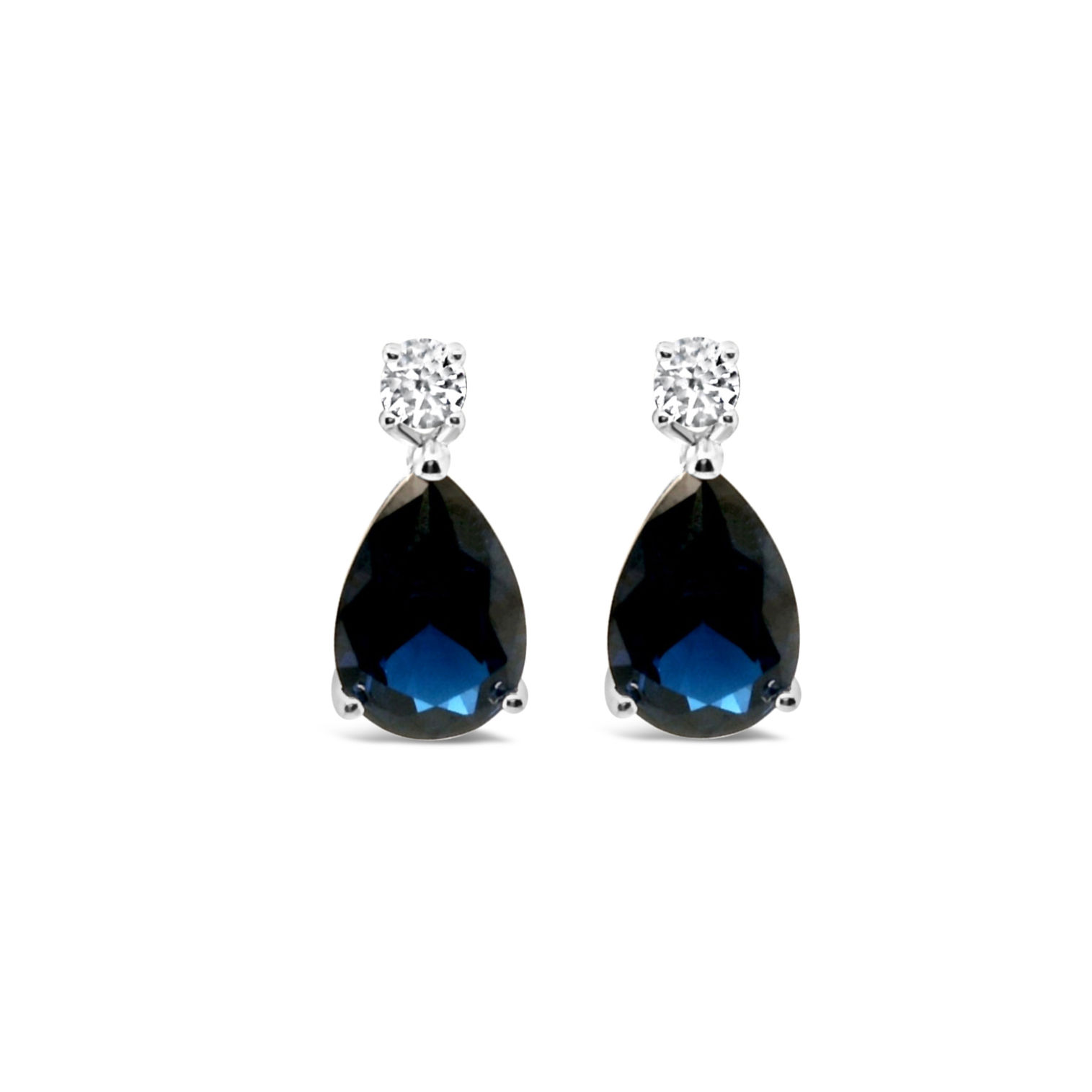 Sterling Silver Teardrop Sapphire Cubic Zirconia Earrings 155780