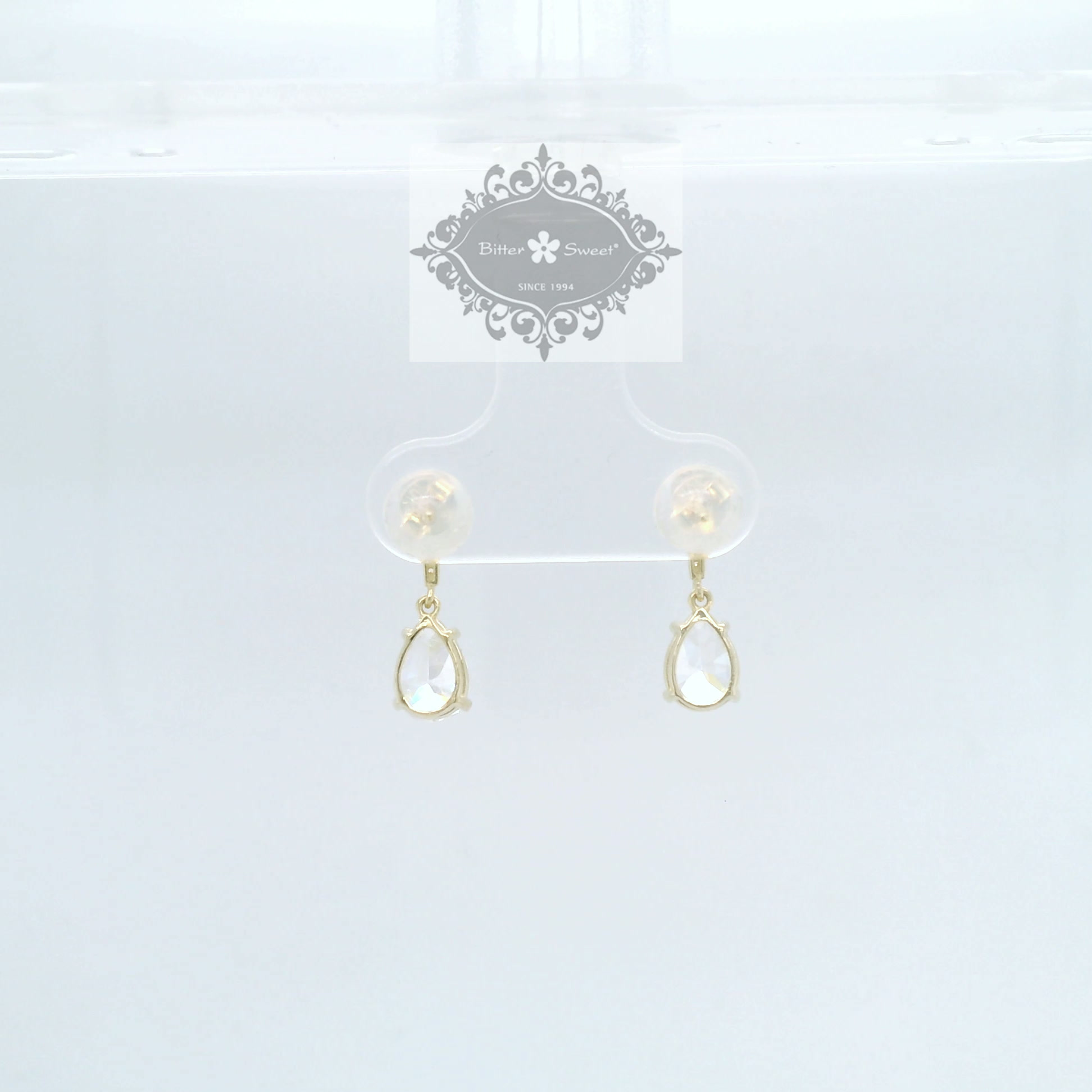 10k Yellow Gold Cubic Zirconia Tear Drop w/Pave Bar Earrings 155647