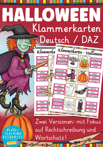 Halloween Klammerkarten - Wortschatz und Rechtschreibung | 2. Klasse ...