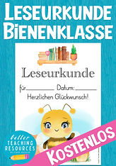 Leseurkunde für die Bienenklasse mit dem Klassentier Biene.