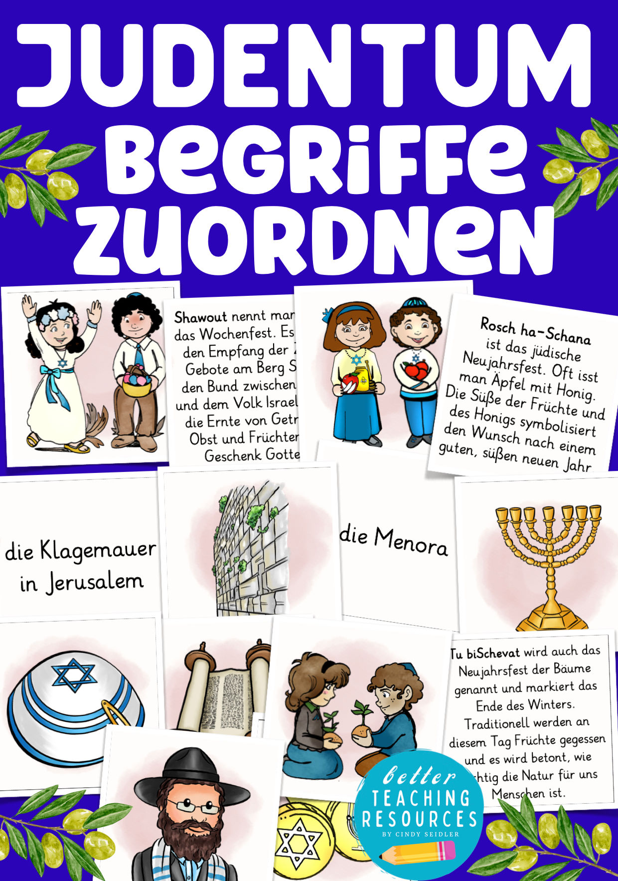 das Judentum – Begriffe zuordnen | Zuordnungsspiel für den Religionsunterricht ✡️  Interaktives Bild-Wort-Spiel Memory