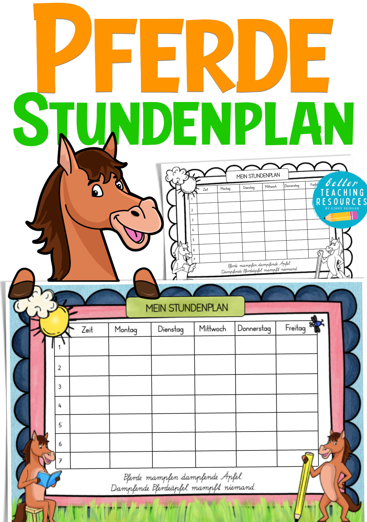 Pferdeklasse Klassentier Pferd Stundenplan PDF Vorlage Grundschule