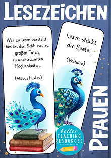 Pfauenklasse Lesezeichen als Geschenk für den Schulanfang oder den Deutschunterricht in der 1. Klasse Klassentier Pfau