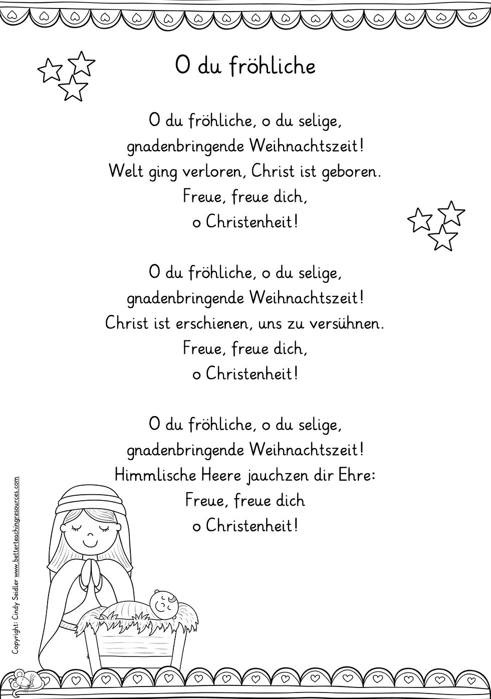 Miniaturbild: O du fröhliche Liedtext als PDF zum Ausdrucken kostenlos Grundschule Singen