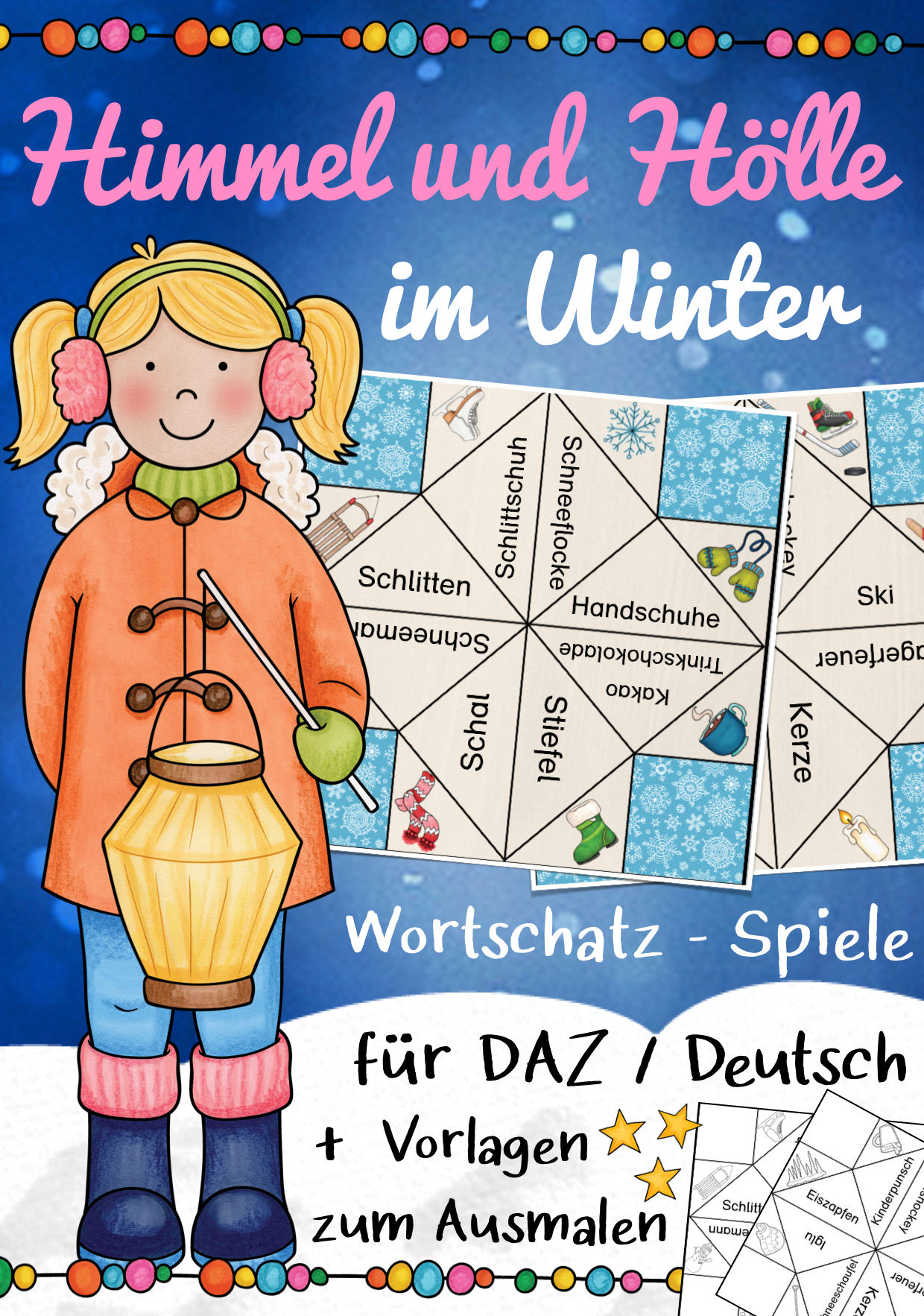 Winter Wortschatz Deutsch als Zweitsprache in der Grundschule Himmel und Hölle Bastelvorlage Spiel Deutsch als Zweitsprache