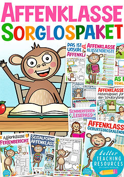 Sorglospaket für die Affenklasse mit Unterrichtsmaterial zum Klassentier Affe.