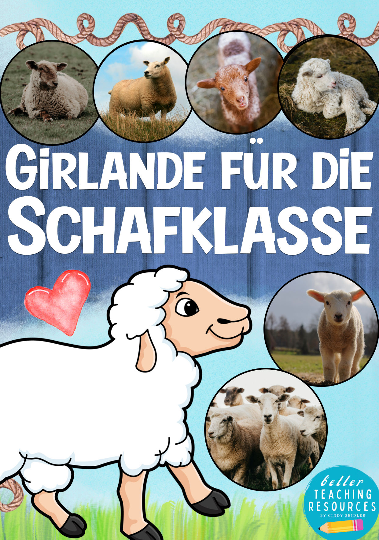 Schafklasse Klassentier Schaf Wimpel Girlande Klassenmaskottchen Grundschule Schulanfang