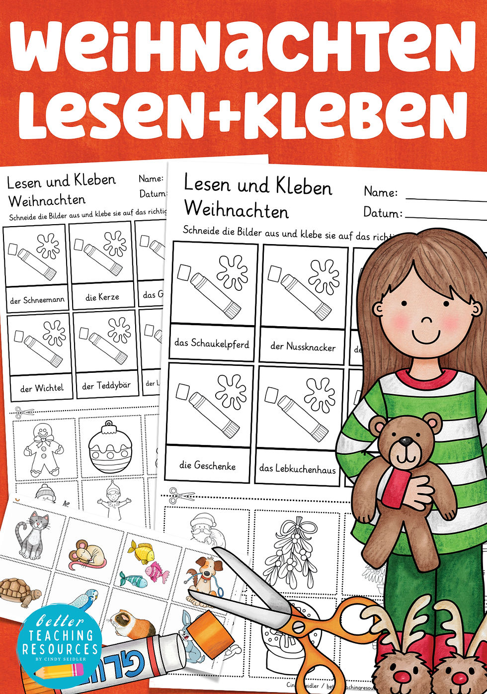 Weihnachten - Lesen und Kleben Wortschatz Spiel für Deutsch und DAZ in der Grundschule
