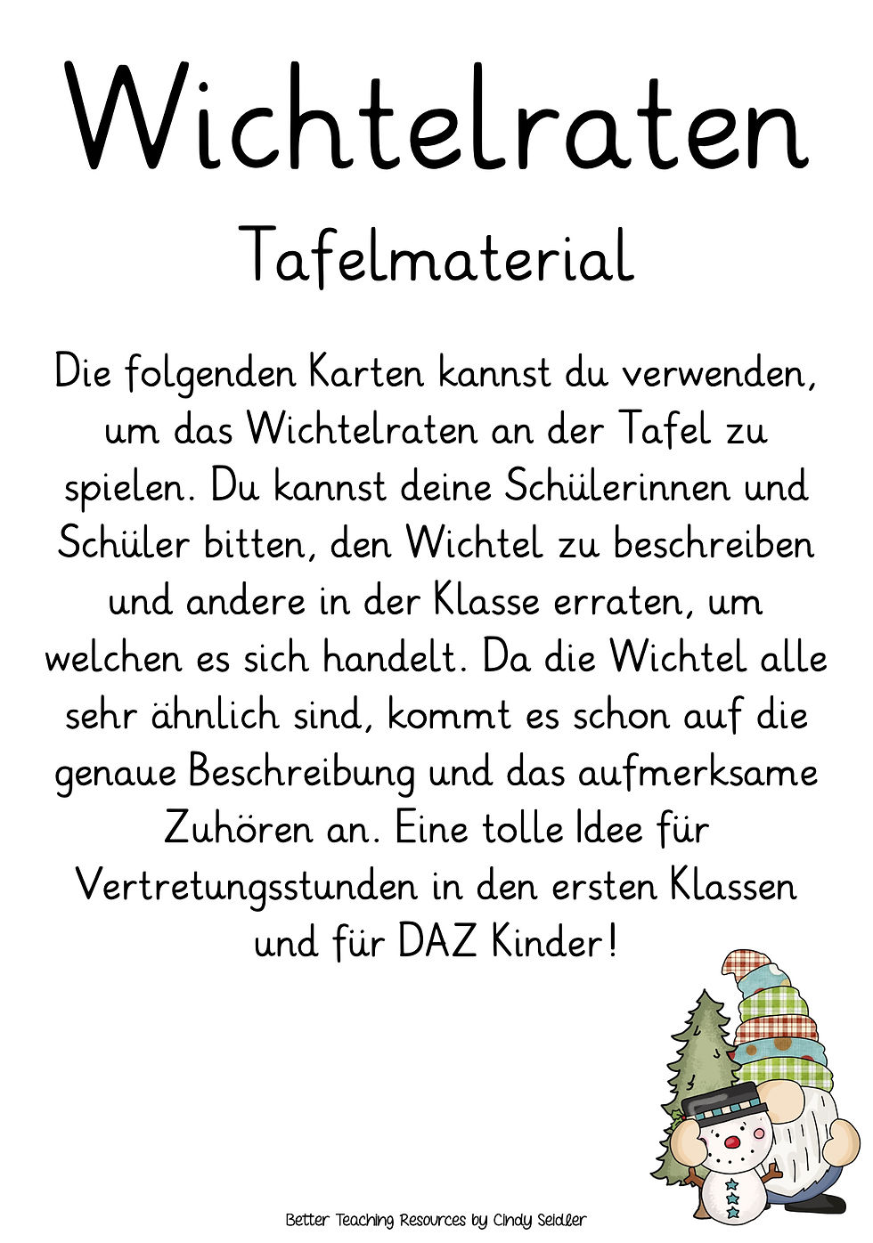 Wichtel beschreiben und raten Spiel Deutsch - Winter und Weihnachten Unterrichtsmaterial Grundschule