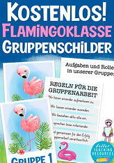 Kostenlose Gruppenschilder für die Flamingoklasse mit Klassentier Flamingo.