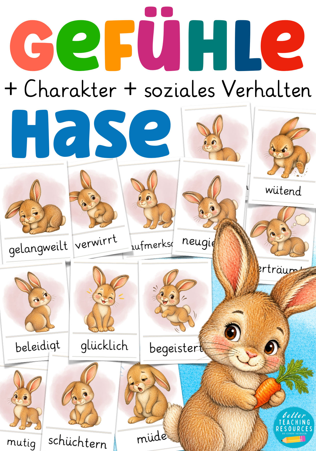 Gefühlskarten Hasenklasse – Bildkarten mit Klassentier Hase