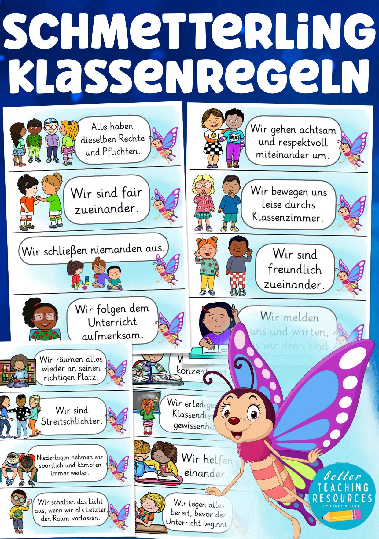 Schmetterlingklasse Klassentier Schmetterling Klassenregeln Grundschule Klassenmaskottchen PDF Vorlage