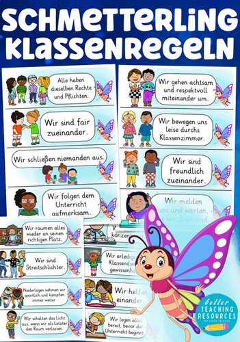Klassenregeln Schmetterlingklasse | Klassentier Schmetterling Vorlage ...