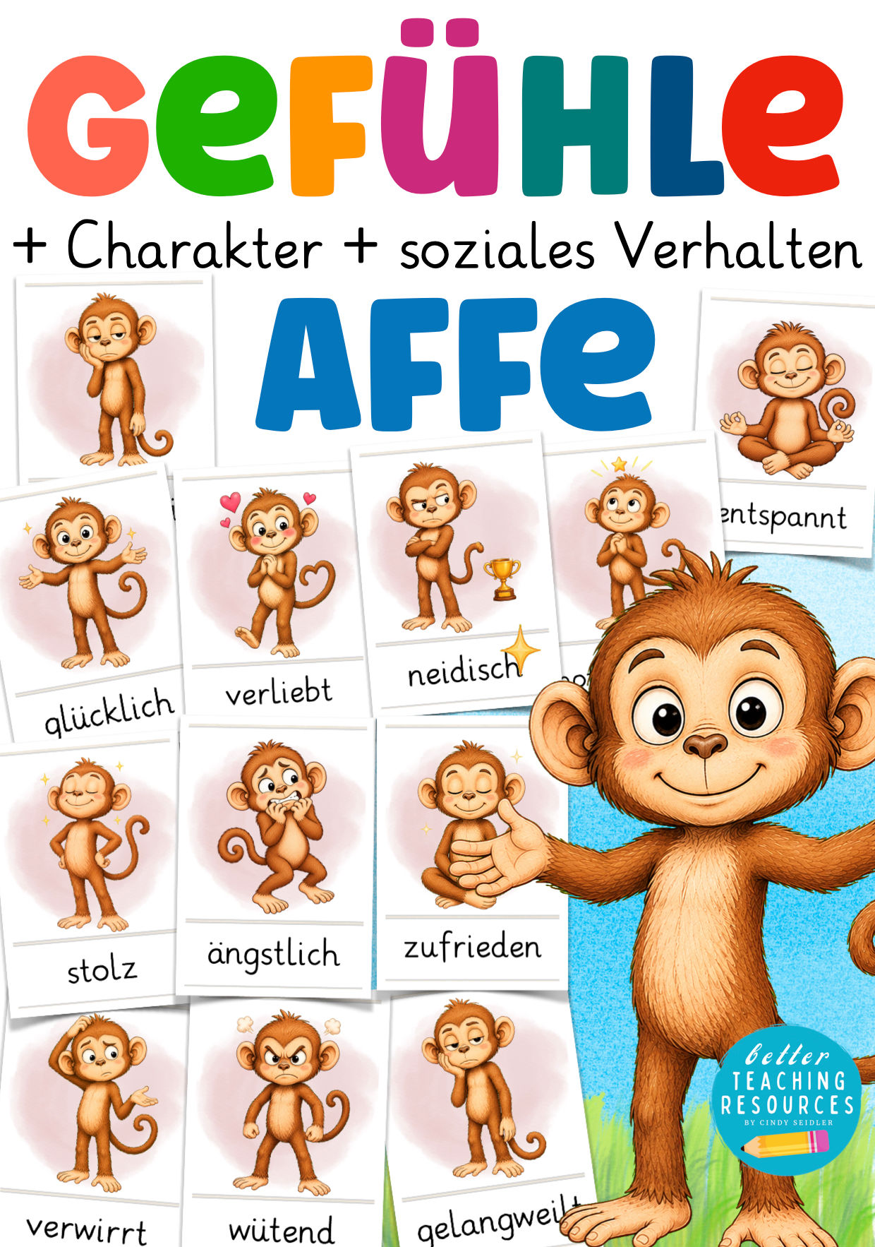 Gefühlskarten Affenklasse mit Klassentier Affe – Gefühle, Charakter und soziales Verhalten