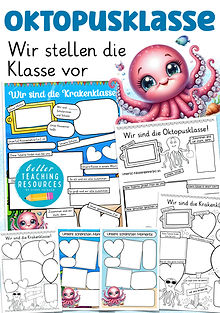 Oktopusklasse Klassentier Oktopus Krake Krakenklasse Klassenmaskottchen Material Arbeitsblätter für die Grundschule - Klasse vorstellen kreatives Schreiben I Cindy Seidler