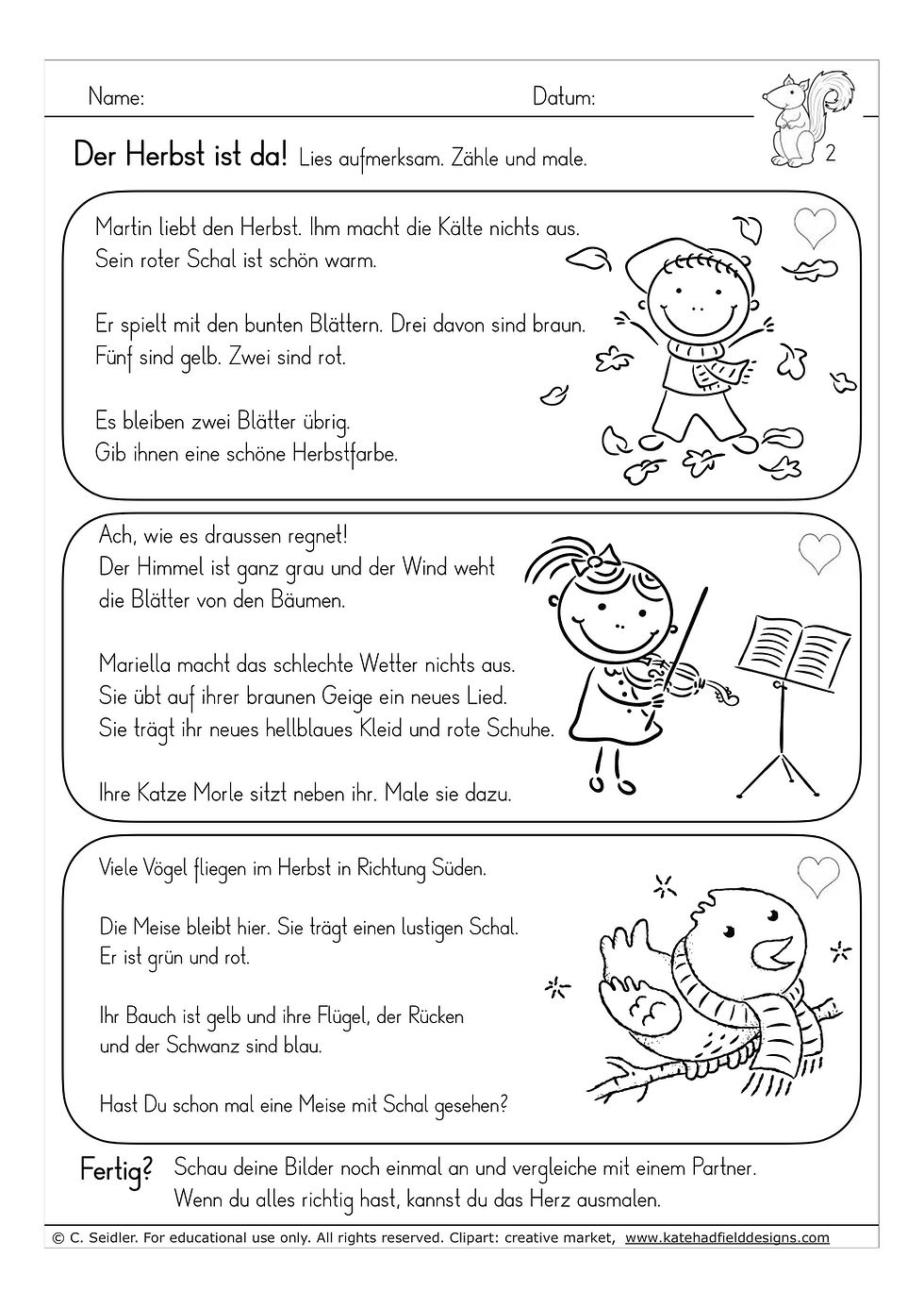 Miniaturbild: Lesen und Malen im Herbst – Differenzierte Lesetexte DAZ, Deutsch Arbeitsblätter 2. Klasse
