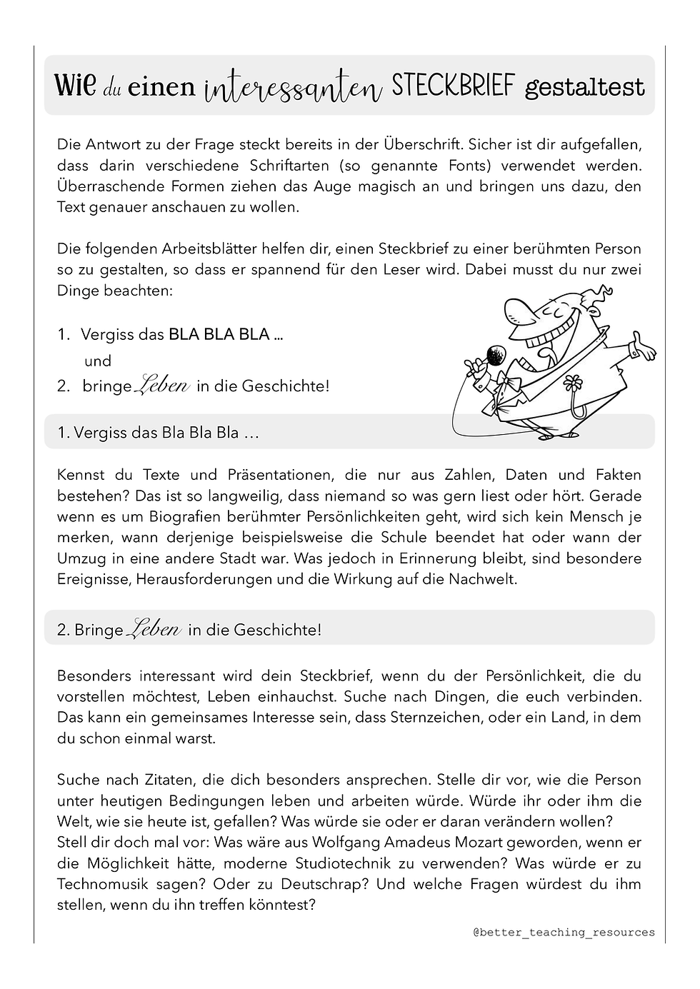 Wolfgang Amadeus Mozart Steckbrief als PDF zum Ausdrucken für den Musikunterricht
