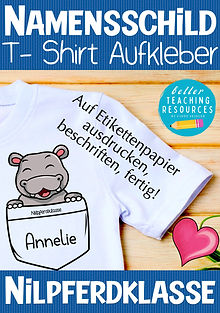 Namensschilder für den Schulanfang / die Einschulung in der 1. Klasse mit dem Klassentier Nilpferd / Nilpferdklasse