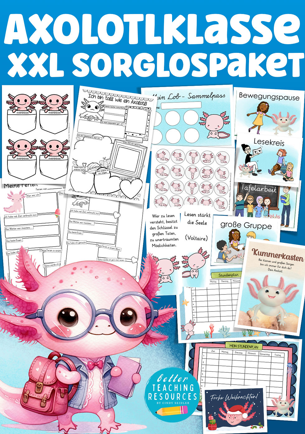 Axolotlklasse Klassentier Axolotl Sorglospaket Schulanfang Grundschule Klassenmaskottchen