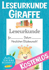 Leseurkunde für die Giraffenklasse mit dem Klassentier Giraffe.