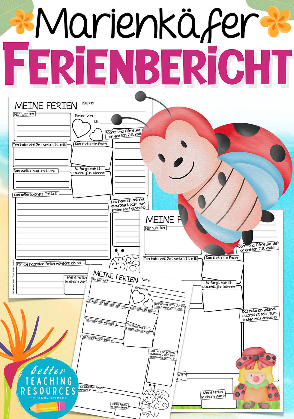 Marienkäferklasse Ferienbericht Arbeitsblätter Deutsch Grundschule für das Klassentier Marienkäfer