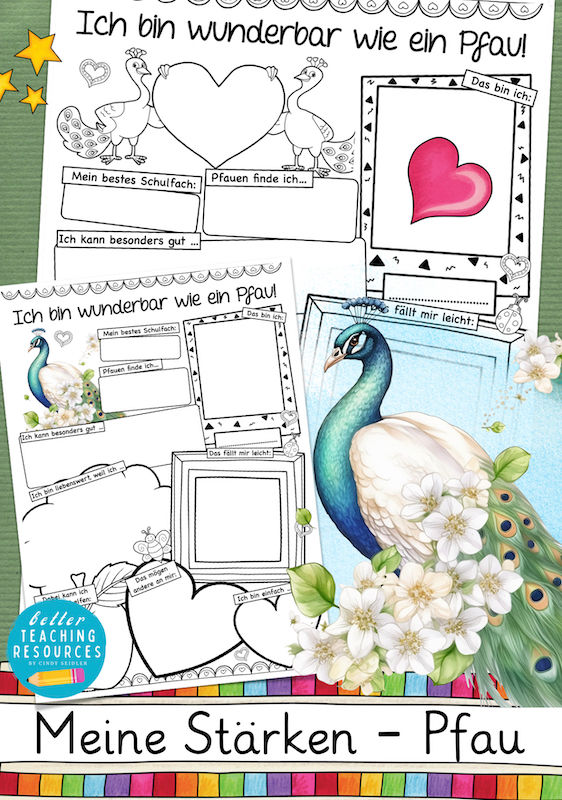 Meine Stärken - Pfauenklasse I Deutsch und Ethik Klassentier Pfau Unterrichtsmaterial Grundschule