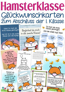 Vorlagen und Grußkarten / Geschenkanhänger für die Verabschiedung der 1. Klasse in der Grundschule Klassentier Hamster