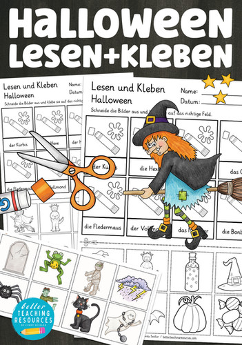 Halloween Wortschatz Lesen und Kleben | Unterrichtsmaterial Grundschule ...