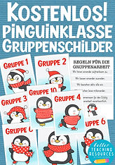 Kostenlose Gruppenschilder für die Pinguinklasse mit Klassentier Pinguin.