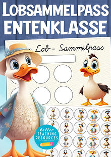 Entenklasse Lobkärtchen oder Stempelpass für die Grundschule mit dem Klassentier Ente