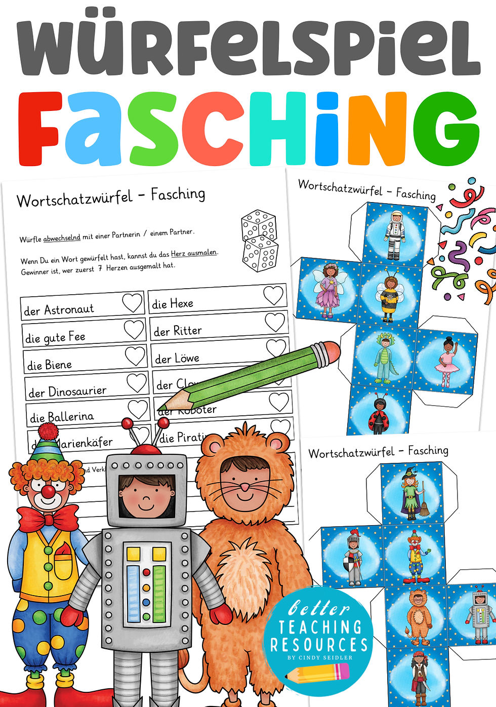 Fasching I Karneval Würfelspiel Wortschatz fördern Deutsch Grundschule Unterrichtsmaterial Grundschule