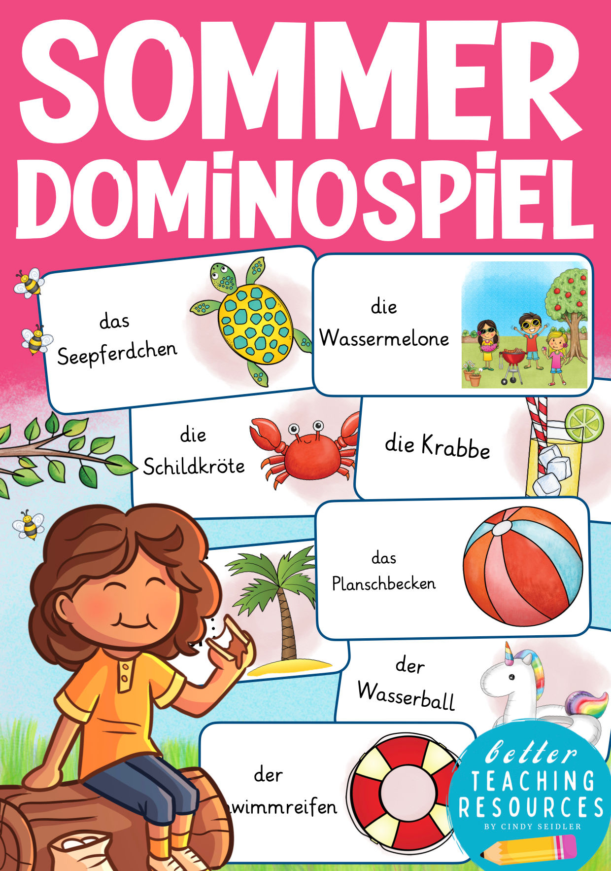 Sommer Jahreszeiten Domino Spiel für Deutsch und Deutsch als Zweitsprache in der Grundschule PDF Download Lesen fördern