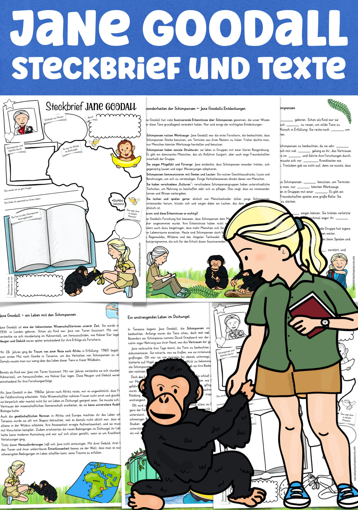 Jane Goodall – Steckbrief und Texte: Unterrichtsmaterial für den Sachunterricht der Grundschule