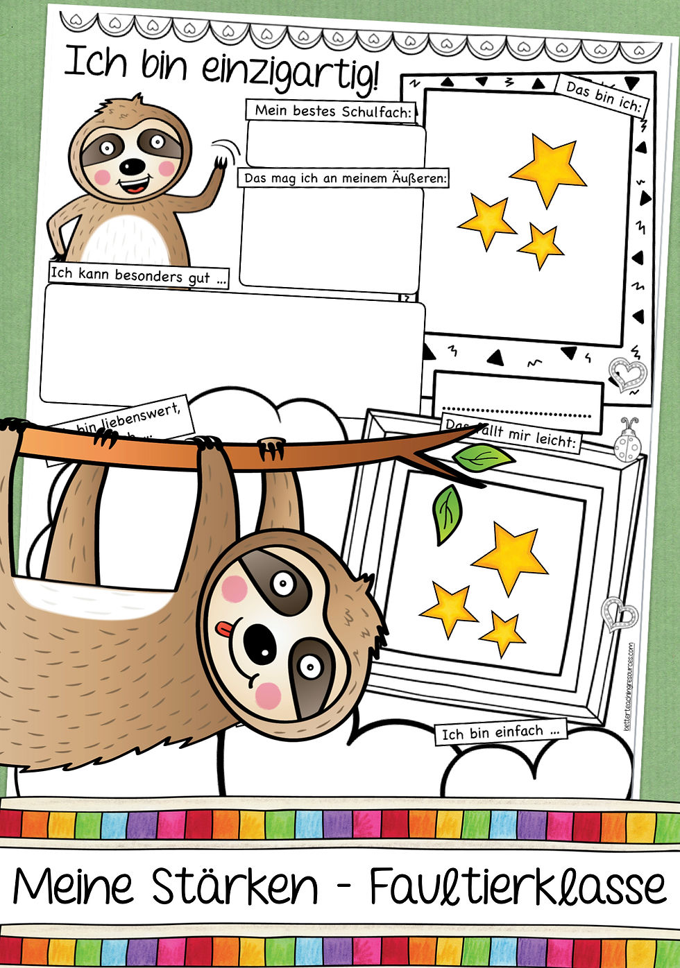Meine Stärken - Faultierklasse I Deutsch und Ethik mit dem Klassentier Faultier Klassenmaskottchen Grundschule Material