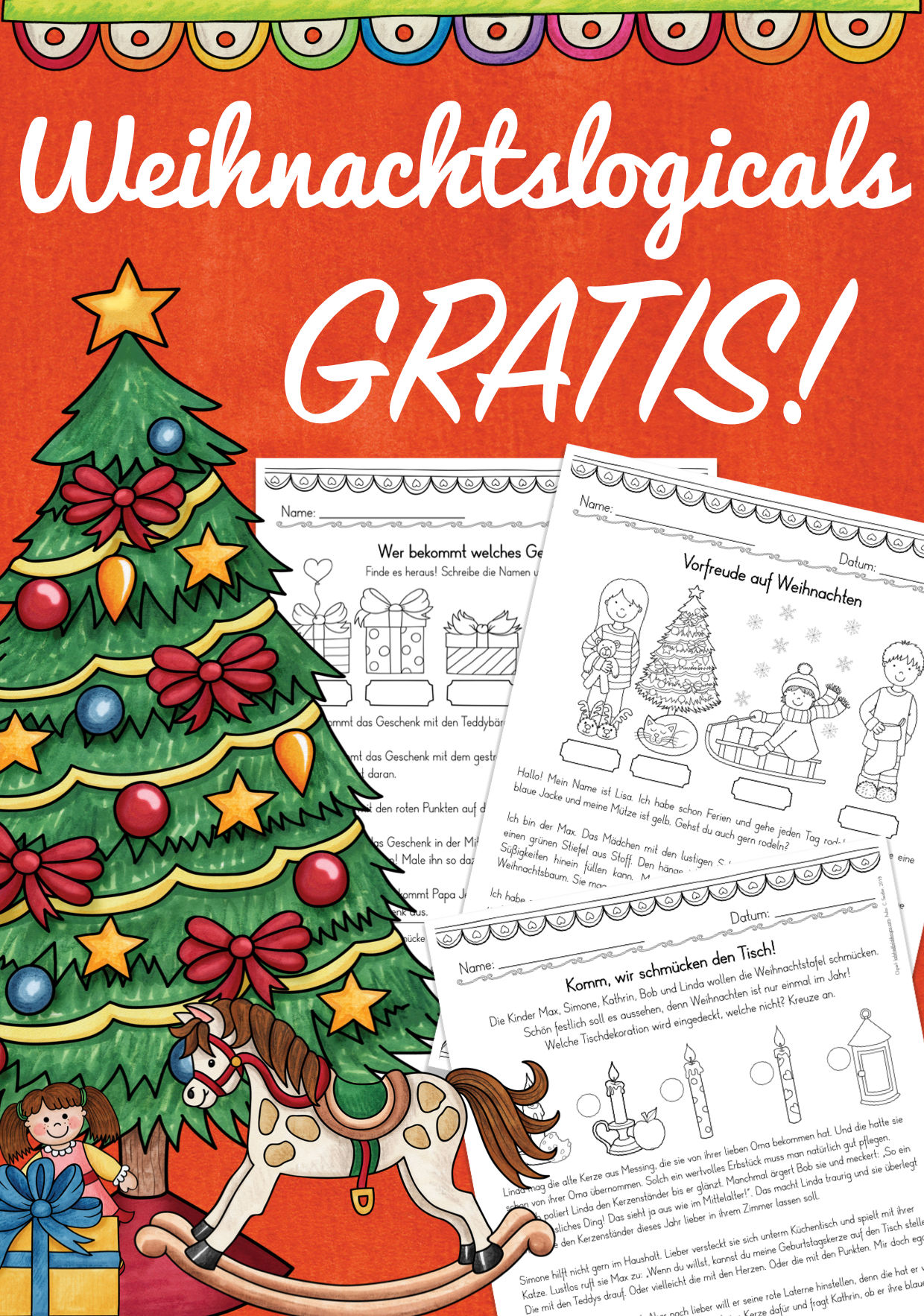 Weihnachten Logicals kostenlos 3 Arbeitsblätter Unterrichtsmaterial für die Grundschule 2. klasse 3. klasse
