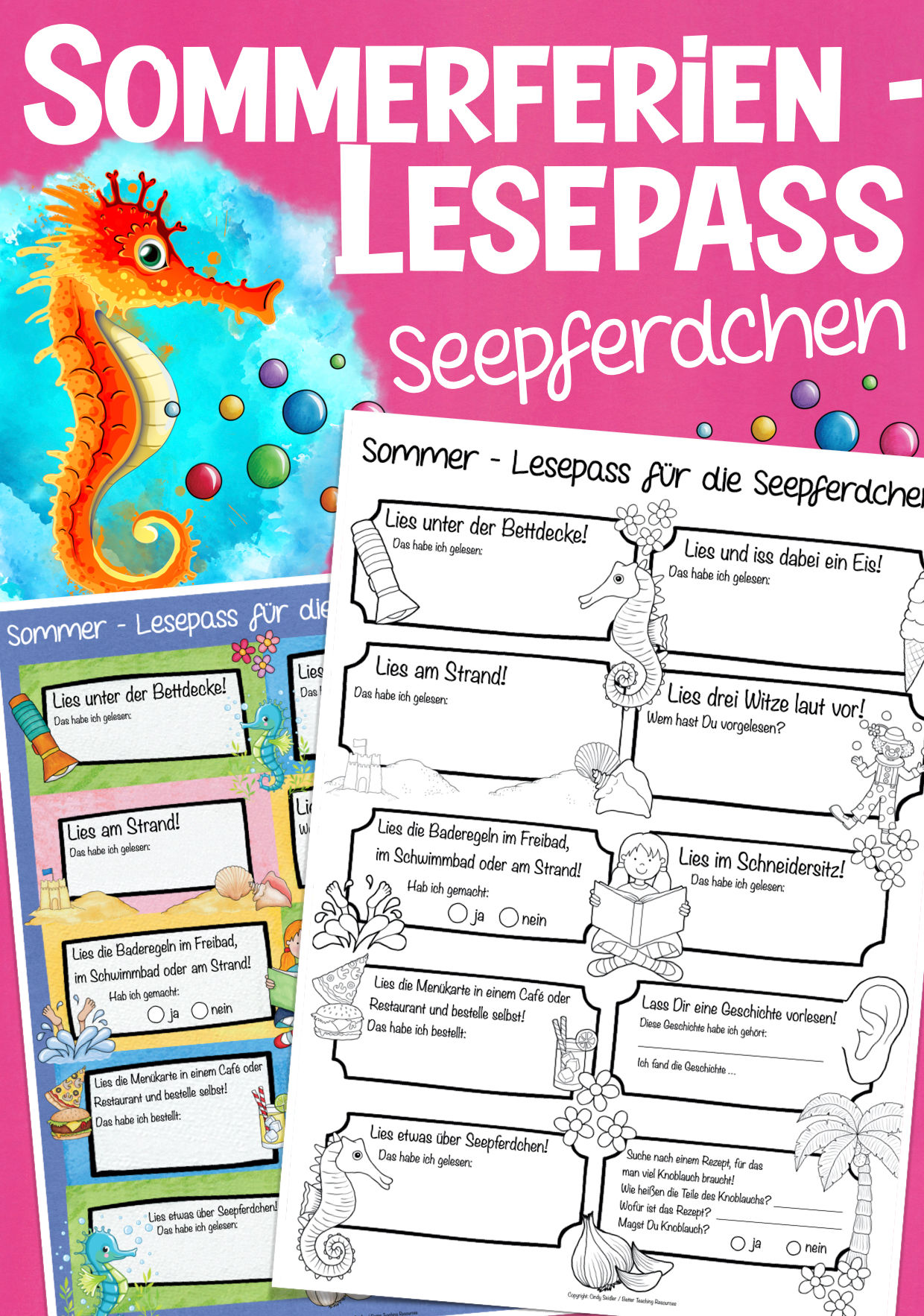Seepferdchenklasse Klassentier Seepferdchen Sommerferien Lesepass Klassenmaskottchen Grundschule